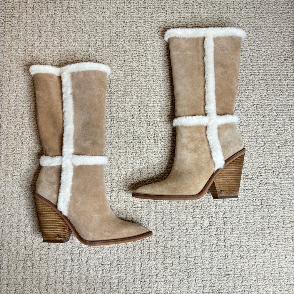 Sam Edelman Tan Heeled Boots with White Trim